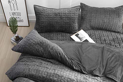 Image of F.Y.Dreams Duvet Cover for Weighted Blanket 60x80 inches with 8 Ties /Minky Square Quilted /Dark Grey