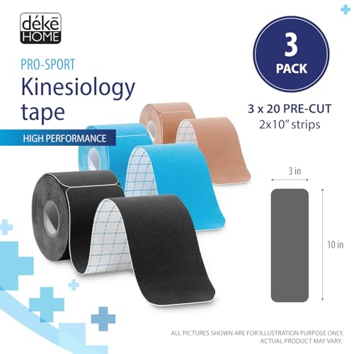 image for Deke Home - Kinesiology Tape Precut Strips (3 Pack), 20 Strong Adhesiv