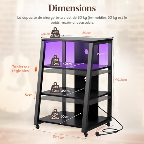Meuble Hifi avec Multiprises et Lumières LED Étagères Lifewit