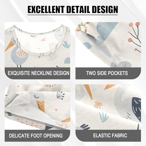 ALAZA Bird Flower Floral Pajamas Short Sleeve 2 Piece Sleepwear Top and Bottom Pajama Set Unisex4