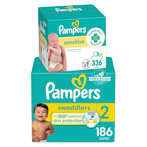 Image of Diapers Size 2, 186 Count and Baby Wipes - Pampers Swaddlers Disposable Baby Diapers and Water Baby Wipes Sensitive Pop-Top Packs, 336 Count (Packaging May Vary)