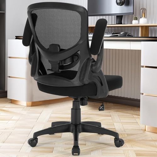 Office Chair Ergonomic, Comfy Desk Chair with Flip up Arms, Mesh Computer Chair with Adjustable Lumbar Support, Home Office Chairs 300 Lbs Capacity
