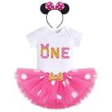 Tenue de 1er 2e 3e anniversaire pour bébé fille Barboteuse/t-shirt à manches courtes + jupe tutu à pois + bandeau 3 pièces Minnie Mouse Costume de fête pour accessoires photo - - 12 mois