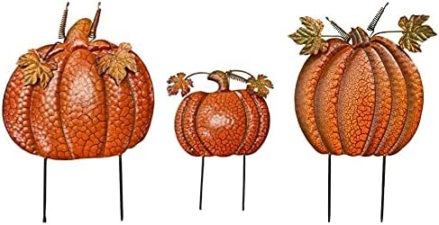 Clovers Garden Halloween Fall Outdoor Yard Decorations Pumpkin Metal Yard Signs with Stakes - Fall Thanksgiving Lawn Walkway or Planter Rustic Home Decor - Set of 3 (Style C)