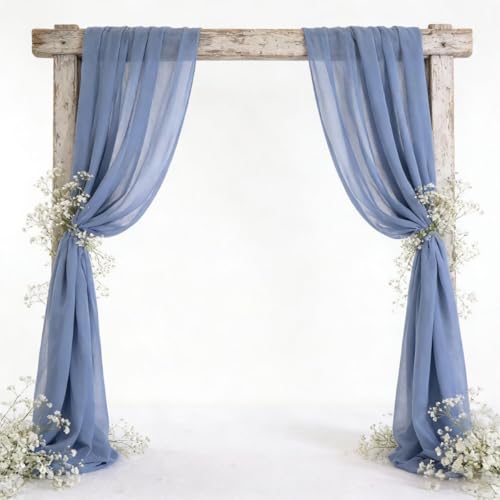Image of MLMC Dusty Blue Chiffon Fabric by The Yard Pre-Cut Sheer Chiffon Arch Fabric 10 Yards Airy Continuous Draping Panels 60 inch Wide for Wedding Backdrop Craft Ceiling Decor