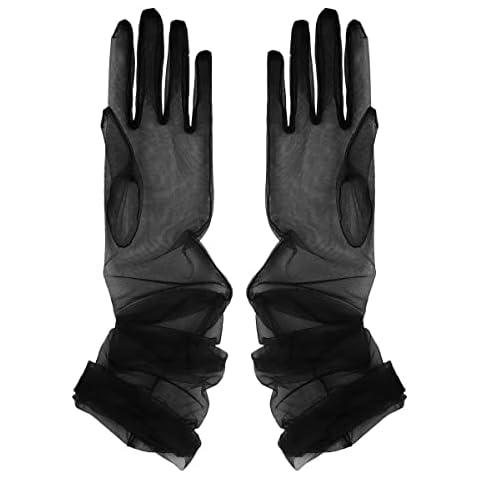 Howriis Women's Long Sheer Tulle Wedding Bridal Gloves Solid Color Elbow Length Opera Party Gloves (Black, One Size) Cover