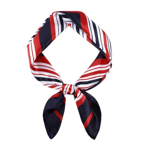 GoGou Stylish Silk Feel Bandana for Women Ladies Hair Scarf Blue Red Neck Scarf for Gifts Travel Vacation Sports Outfits Wear 60 x 60 cmStripe