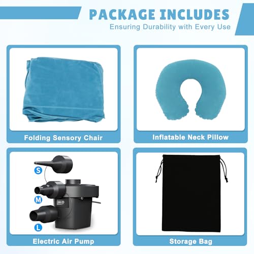 Image of Bmag Sensory Chair for Kids, Inflatable Peapod Canoe with Neck Pillow, 60 inch Sensory Pod Seating ADHD Toy Gift for Autistic Children, Includes Electric Air Pump, Blue