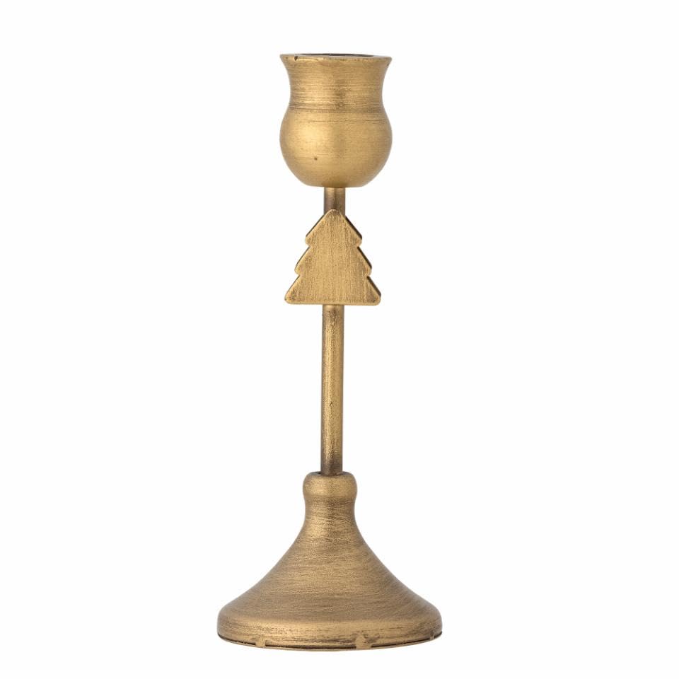 Bloomingville Eloy - Portacandele in oro in metallo, altezza: 18,5 cm, decorato con un albero di Natale dorato