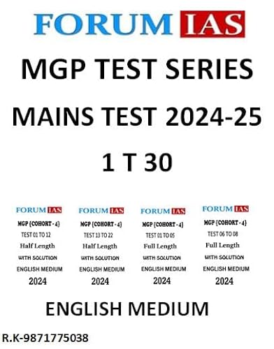 FORUM IAS MGP TEST SERIES 2024-25 MAINS TEST ( 1 TO 22 HALP LENGHTH TEST &amp; 1 TO 8 FULL LENGHTH ) TOTAL 30 TEST QUESTIONS WITH SOLUTIONS ENG MEDIUM FOR UPSC MAINS EXAM 2024
