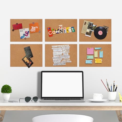Korkplatte Selbstklebend, 6 Stück 30x21cm Korkplatten für die Wand, DIY Rechteck Kork Selbstklebend, 1mm Dick Korktafel Korkmatte für Wanddekoration, Tischdekoration, Foto,Bilder, und Bastelarbeiten