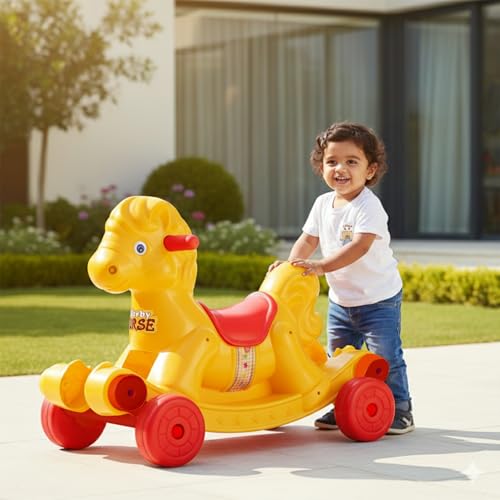 Image of Toyzone Derby Horse (Yellow) | Baby Horse Rider | Horsey Rocker | Ride-on Toy for Kids | Indoor & Outdoor Rocker | Push Car | for Kids 2-6 Years