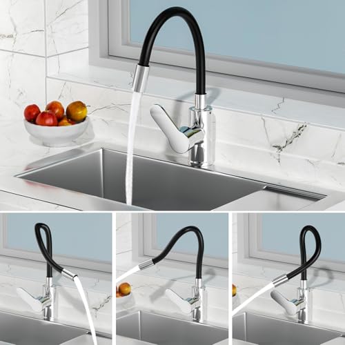 Mitigeur Évier avec Bec Flexible, Robinet Cuisine Noir, Cuisine Mitigeur Rotative à 360°, Robinet de Flexible, Faucet Evier avec Deux Fonctions de Pulvérisation – Image 7
