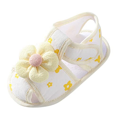 Infant Baby Girls Boys Shoes Toddler Flower Sandals First Walkers Prewalkers Anti-Slip Flat Princess (Yellow, 12 Infant)