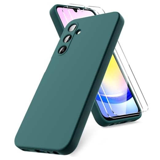 Vansdon Coque Compatible avec Samsung Galaxy A25 5G, 2 Film de Protection en Verre trempé, Housse Souple en TPU en Silicone Liquide, Housse en Caoutchouc Antichoc - Vert Nuit