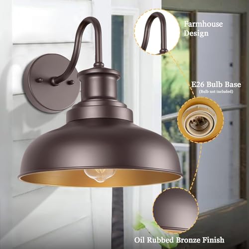 Image of Outdoor Barn Light Outdoor Wall Sconce Farmhouse Exterior Wall Mount Light Vintage Wall Lighting Fixture Industrial Bronze Lantern for Porch, Entryway, Garage, 1 Pack, RZ007 ORB