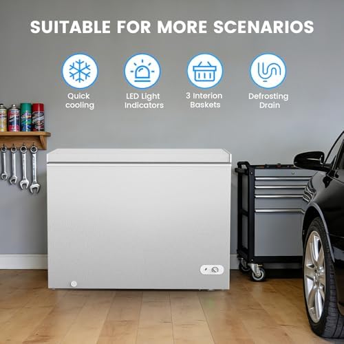 Image of COWSAR Chest Freezer 10.0 Cubic Feet Freezer with 3 Removable Baskets, Free Standing Top Open Door Deep Freezer, 7-Level Adjustable Temperature, Compact, Front Drain for Home Dorm, White