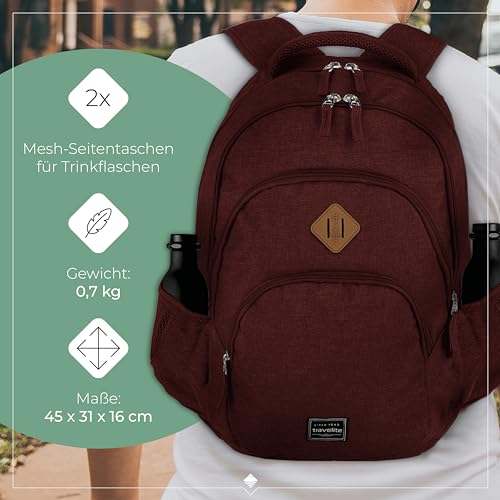 Travelite Handgepäck Rucksack, Laptop Rucksack 15,6 Zoll, BASICS, Daypack, Tagesrucksack mit vielen Fächern, 45 cm, 22 Liter