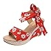 Sandali Donna Estate Casual Stampa Punta Aperta Ballerine Scarpe da Spiaggia Zeppe (38,Rosso)