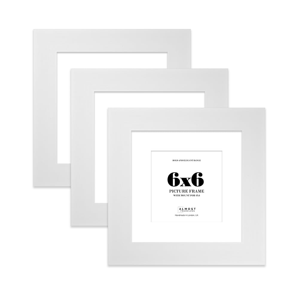6x6" White Square Frame With Mount for 4x4" Pictures 28mm Edge Frame Display with Wall Hooks and Kickstand, 3 Pack