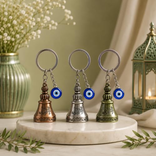 Image of Guardian Bell Keychain Pack of 3 for Bike & Car with Evil Eye Charm (Bells (Any 3))