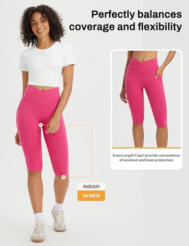 Image of baleaf Capri Leggings for Women Knee Length Yoga Workout Capirs Leggings with Pockets Tummy Control Stretch