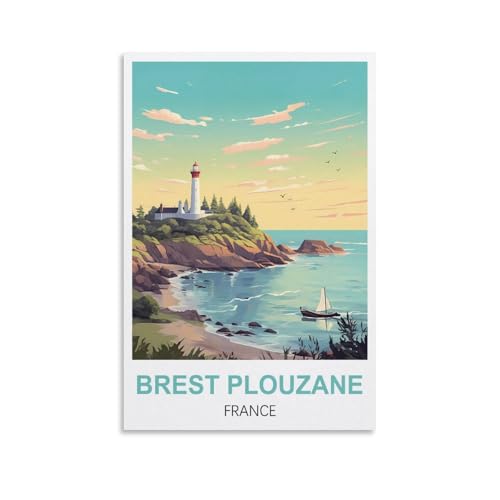 NPRZM Plaque en métal vintage Brest Plouzane France, affiche d'art rétro inspirante pour la maison, le bureau, le café, le bar, décoration murale 15 x 30 cm
