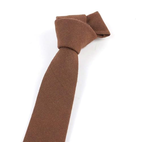 Image of Elfeves Men's Skinny Solid Color Tie Causal Cotton Linen Narrow Slim cut Necktie