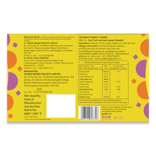 Image of Go Desi Crushed Peanut Chikki Bar | No Added Preservatives and Colours | Gajak | Sweets | Gazak | 50 pieces