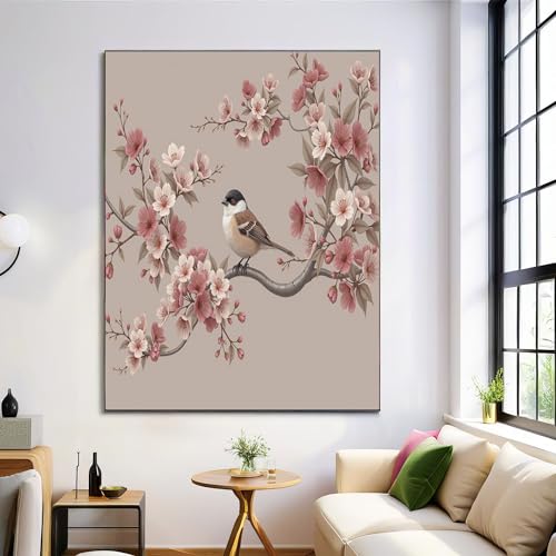 Lienzo de ramas y pájaros para dar un toque natural y relajante a tu sala de estar de 60x90cm