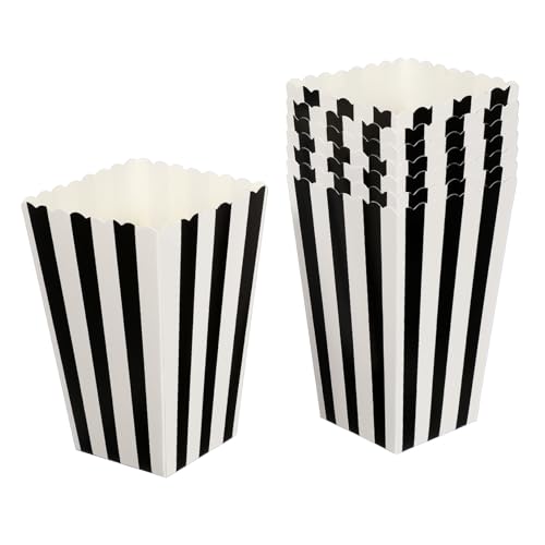 Luxshiny 24Pcs Black Popcorn Boxes Decorative Stripe Containers Weddings Parties Desserts Snack Holders for Celebrations DIY Labeling