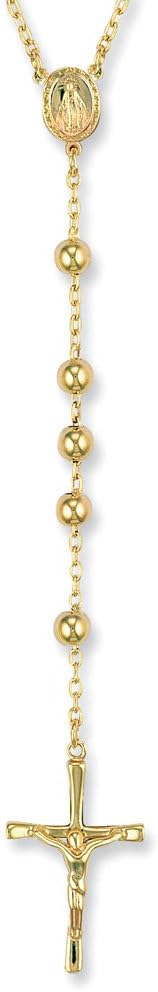 9ct Yellow Gold 5mm Rosary Bead and Crucifix Chain