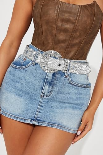 Women Rhinestone Belt Western Cowgirl Cowboy Bling Studded Leather Belt for Jeans Pants (suit for waist 27-39")2