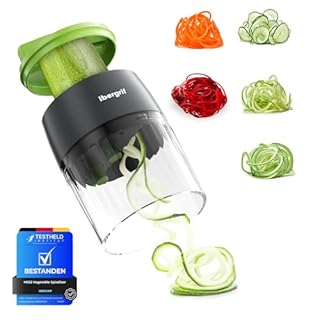 Ibergrif M522 Spiralizzatore di Verdure, Spaghetti di Zucchine Attrezzo Aggiornato Manuale Taglia Zucchine Senza BPA, Lavabile in Lavastoviglie, 4 in 1 Taglia Zucchine Spaghetti per Zucchina Cetrioli