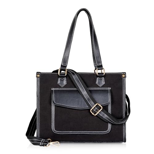 Image of ITALISH Satchel Handbag in Canvas and Leather White and Brown Shoulder Strap Standard Size