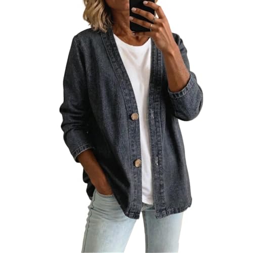Veste en jean femme manches longues col en V manteau denim classique