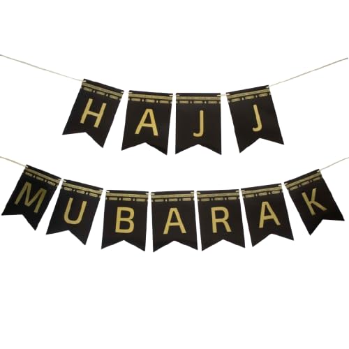 Hajj Mubarak Burlap Bunting Banner – Rustic Jute Flag Garland for Hajj Celebrations, Umrah, Eid & Islamic Decor