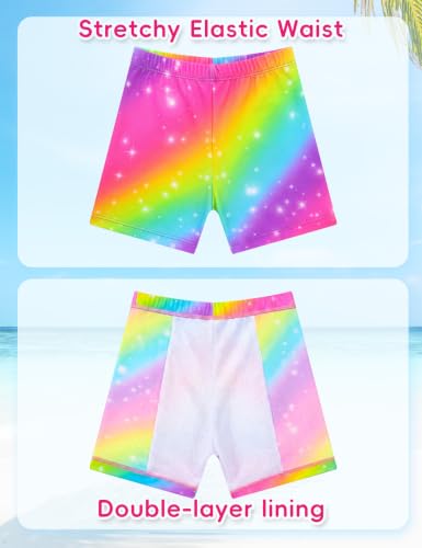 Image of Girls Swimsuit Colorful Short Sleeve Bathing Suits UPF 50+ Rash Guard Set Two Piece Summer Swimwear