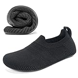 KOWAYI Hausschuhe Herren Haussocken Damen Leichte Geschlossene Hüttenschuhe Atmungsaktive Slipper Cozy Pantoffeln Unisex Barfußschuhe Schwarz-HEISE-40