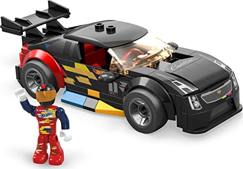 Polly Pocket Mega Hot Wheels Building Toy Race Car Playset, 16 Cadillac Ats-V With 90 Pieces, 1 Micro Action Figure Driver, Black, Kids Age 5+ Years #TOP3