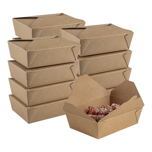 Restaurantware Bio Tek 71 Ounce Paper Take Out Boxes 200 Greaseproof Take Out Food Containers - Tab Lock Closure Microwave-Safe Kraft Paper Take Out Boxes Hot and Cold Foods Recyclable