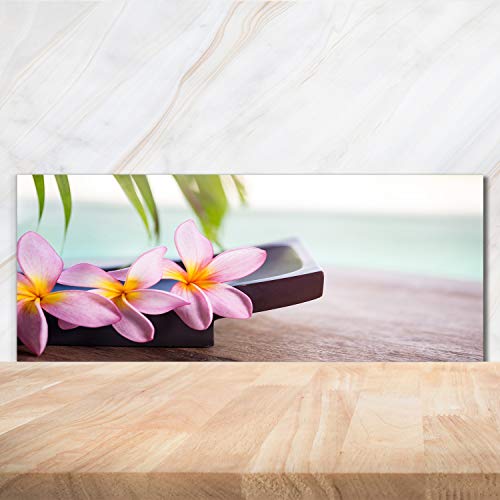 Fond de hotte verre 125x50cm plumeria splashback cuisine rose - 2