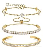 ORAZIO 3 Pcs Gold Bracelet For Women Bangle 14K Gold Plated Bracelet Bangles Stack Tennis Chunky Gold Bracelet Stainless Steel Gold Jewellery Set Bracelets For Womens