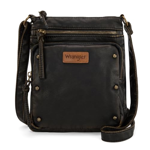 Image of Wrangler Crossbody Bag for Women Small Soft Washed Leather Multi Pocket Shoulder Purses