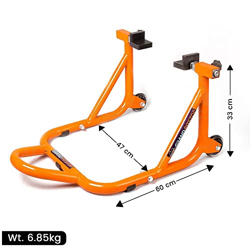 Grand Pitstop Universal Rear Paddock Stand for Motorcycle with Swingarm Rest (Dismantable with Skate Wheels, Orange, Motorcycle Weight Up to 450 Kgs)