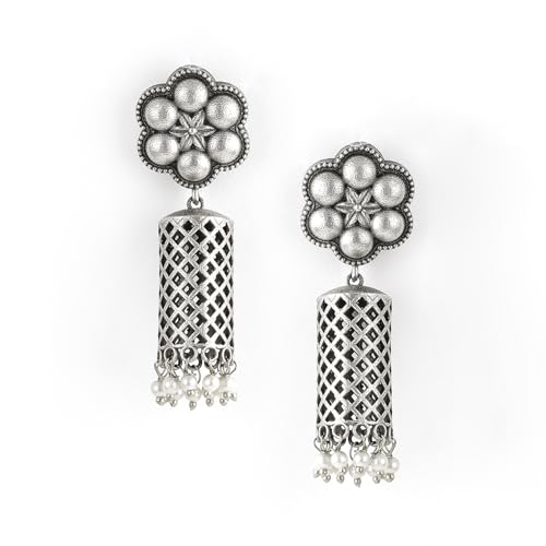 Rubans Women Oxidised Rhodium Plated Floral Jhumka Earrings (B0D6KSDM8C) Amazon Price History, Amazon Price Tracker