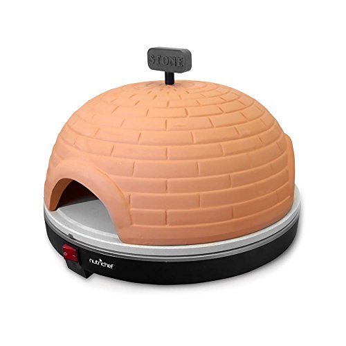 NutriChef Upgraded Electric Pizza Oven - Artisan Version 1100 Watt Countertop Pizza Maker, Mini Pizza Oven, Terracotta Cookware, Stone Clay Cooking Surface, Classic Italian, 464F Max Temp - PKPZ950