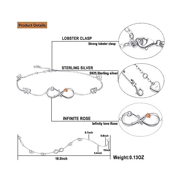 Ankle Bracelets for Women, Sterling Silver Infinity Foot anklets Large Bracelet, Valentines Day Jewelry Birthday Gifts for Wife Daughter
