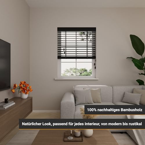 Bambus Holzjalousien von Radeco in Schwarz Innenjalousien 90 x 240 cm
