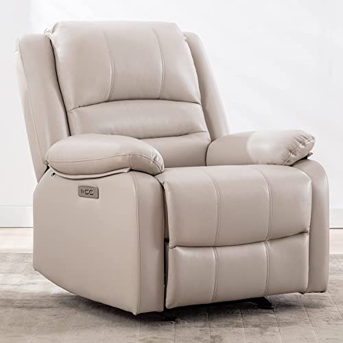 Watson & Whitely Power Recliner Chair for Adults, Faux Leather Electric Glider Reclining Chair for Living Room and Nursery, Upholstered Rocker Recliner with USB Port, Cream